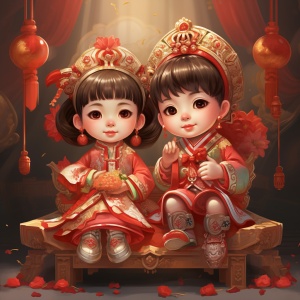 Chinese Kids in Plush Doll Art: Vibrant Outfits and Expressions