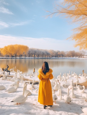 冬日凋零，樊川公园美女湖面天鹅