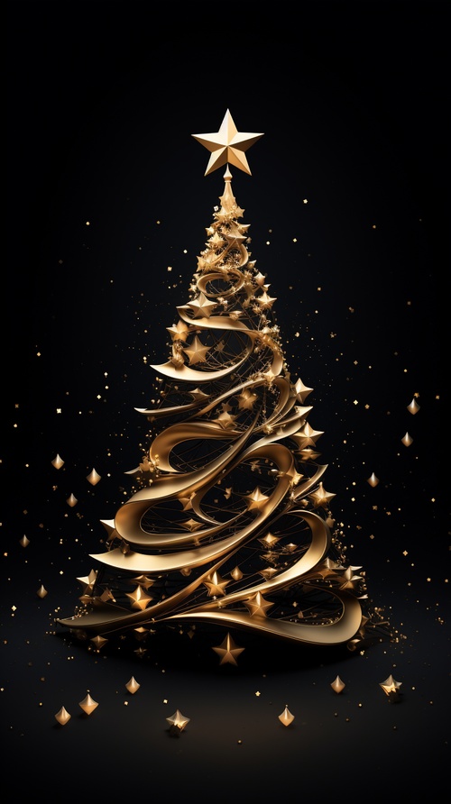 a christmas tree with a star on top of it, christmas, christmas tree, amoled wallpaper, simple tree fractal, emitting light ornaments, amoled, glittering multiversal ornaments, festive, beautiful iphone wallpaper, black oled background, christmas lights, intrincate ornaments, image on the store website, black background with stars, wallpaper mobile, merry