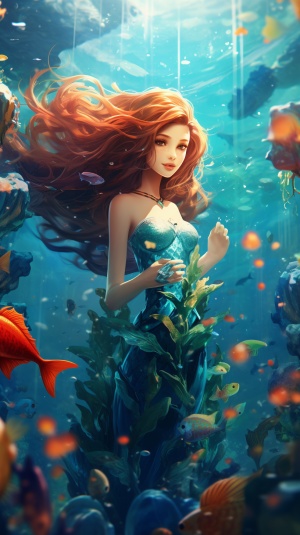 Beautiful Mermaid in the Blue Sea