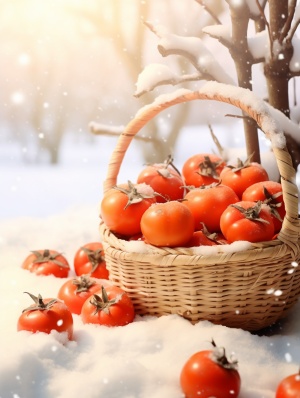 红柿子在雪中的唯美浪漫描绘