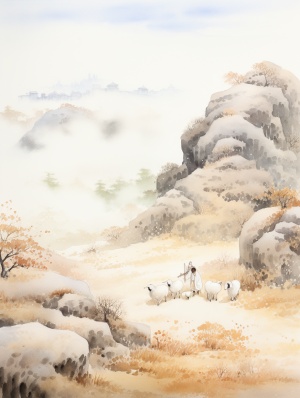 陕北黄土高原，有窑洞，一对青年男女秀恩爱，山坡上有羊群。