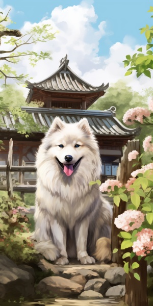 憨厚可爱又聪明的中华田园犬在田园风中的画作