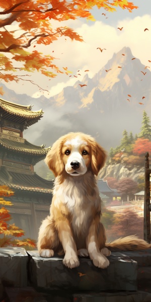 憨厚可爱又聪明的中华田园犬在田园风中的画作