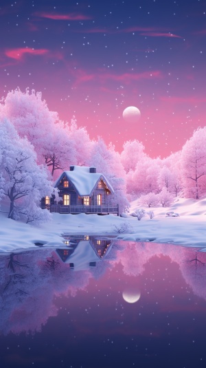 Dreamy Pink Frosty Night: a 32k UHD House in Winter