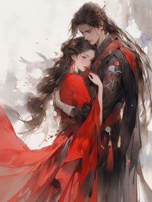 中国汉服情侣：优雅红与美丽黑相伴