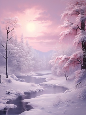 Romanticized Country Life: Pink Snow Scene Wallpaper HD