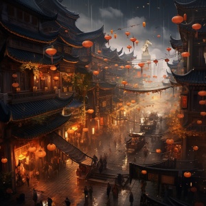 中国城市的喧嚣与街灯