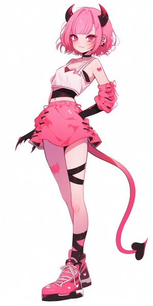 Pink Devil Girl with Double Ponytail and Tiger Teeth