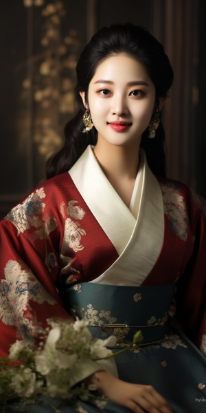 漂亮亚洲美女的朝鲜族服装与大长今的延吉公主