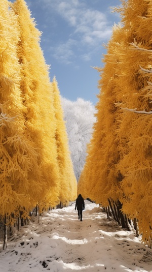 黄色星形大树在雪地中