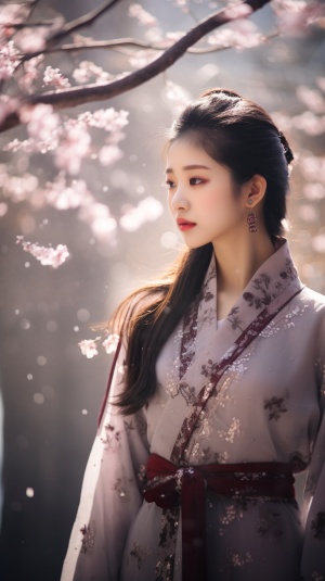 A girl wearing a floral dress, Chinese, plum blossom, snow, 8k, real person, real scene, master level photography,, Chinese style architecture, under the plum tree in the backyard, Full Length Shot(FLS), cinematic shot, dramatic lighting, Split Lighting, Volumetric lighting, Crepuscular Ray, rim lights, beautiful lighting, Detail Shot(ECU), depth of field (dof)