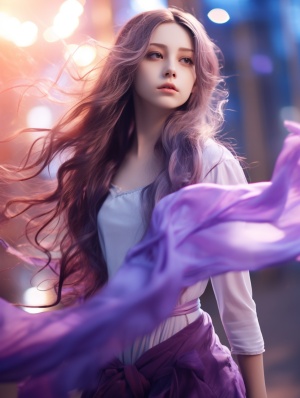 中国现代美女：紫色短裙的柔光女孩