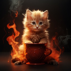 清新消防小猫喝咖啡
