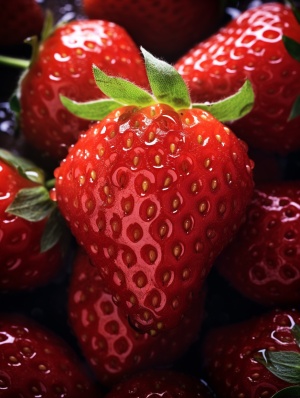 清新细致的草莓，水滴为美的背景