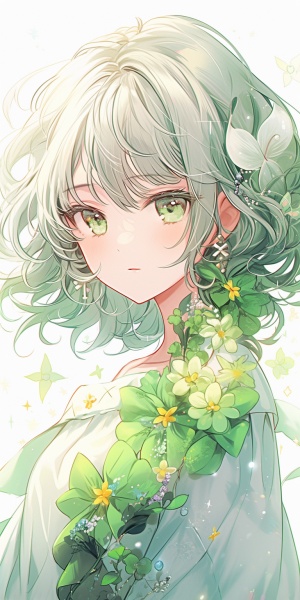 Beautiful Cartoon Girl in Delicate Flowers Style