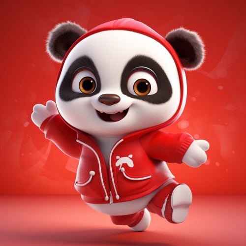 MJ midjourneyA super cute panda jump in the air,thebackground is pure red wall,beautiful big eyes, eyes staring at the camera, nifty expression, happy, 3d rendering, (((hair))) 3d image, hair, 3dmixer, rich details and color, happy, laugh,super cute panda IP, POP mart blind box, the best quality, 3d-niji 5