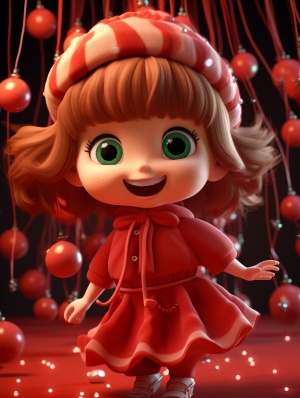 穿喜庆红色纱裙子小女孩，可爱丸子头， 动画角色设计、古典，可爱）（表情包，9表情，开心，微笑，悲伤，严肃，表情符号表，各种姿势和表情，不同的情绪，各种姿势和表情，高清