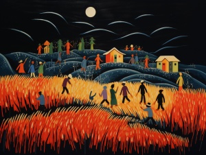 中国农民烧害虫：夜晚星空下的美丽画卷
