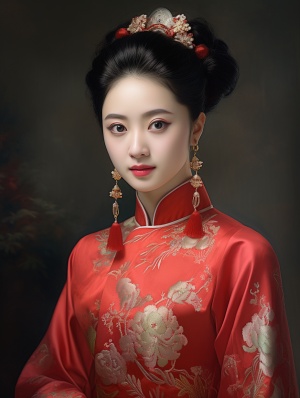 有富贵旺夫的饱满面容，一个中国优雅女人，传统旗袍，真实写照，真人版，超高清。