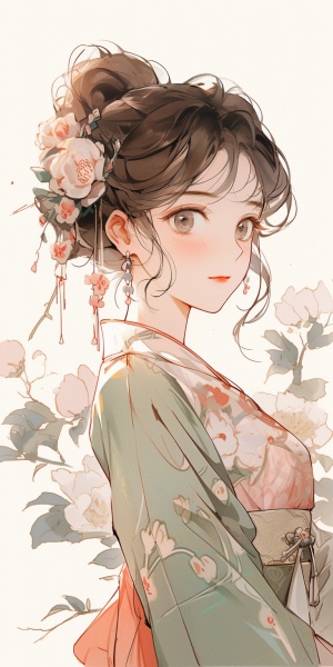upper body,chinese ancient hairstyle, Chinese classicism girl, fashion dress,almond eyes ,woodcut,charming illustration styles,pose no pixiv s 200