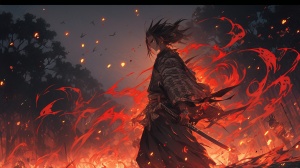 Epic Samurai: Tattooed Arms in Fiery Comic Masterpiece