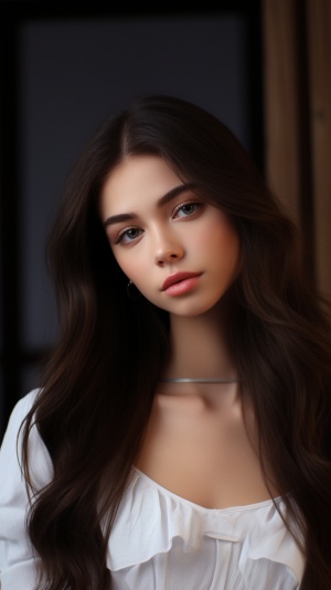 High detail, 8k resolution, ultra high resolution, best picture quality, beautiful girl, lipstick, love pupil, stunning beauty, long straight black hair, smooth hair, collarbone, delicate necklace, rich and beautiful makeup, delicate and perfect features, big jewel-like eyes, blush, smile, sweet face, long hair, straight hair, white small drop off, holding LV bag (showing shoulders), Blue jeans, girls' dormitory, dynamic Angle, extreme picture quality,highest precision, precise and perfect body structur