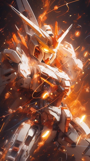 dynamic,photography,,fuji,,long,exposure,,a,white,and,orange,Gundam,mecha,,in,the,style,of,Gundam,,spread,the,wings,,lens,perspective,with,a,sense,of,story,,displayed,in,a,fighting,posture,,dispersion,,feature,article,,studio,environment,,fighting,posture,,octane,rendering,,soft,ambient,light,,with,high-definition,details,,metallic,texture,and,tension,composition,,close-up,niji,5,ar,9:16