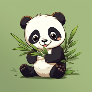 生成一个很萌，卡通形象，抱着竹子在啃的熊猫