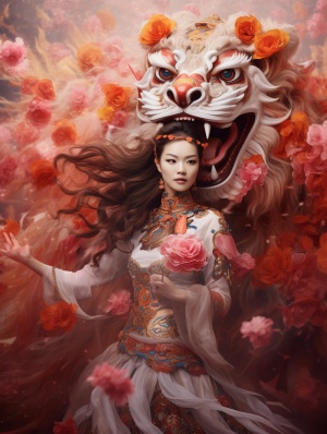广东，春节，庆祝活动，舞狮美女，热闹