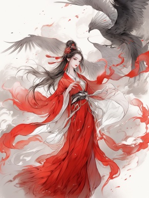 Phoenix Beauty: A Chinese Girl in Traditional Painting Style