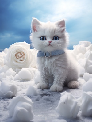 碎冰蓝玫瑰，蓝天白云，布偶小奶猫的摄影艺术