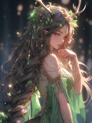 Antler Fairy Princess: Dreamy Jungle Fashion with CG Illustration