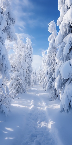 冬季仙境：长白山厚雪下的云杉树