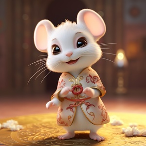 A little white rat in a soft Chinese Tang Dynasty Chinese costume, super cute, cinematic lighting, intricate filigree design, Pixar style, anthropomorphic, holding a pink lantern, big eyes, smile, peach blossom, flow, charming, immortal, fluffy, shiny bristles, ptals, fairy tale, unreal engine 5 and octane rendering, incredibly detailed, 4K, trending in art station, gorgeous, Super wide angle, 4K ar 10:16 test video upbeta