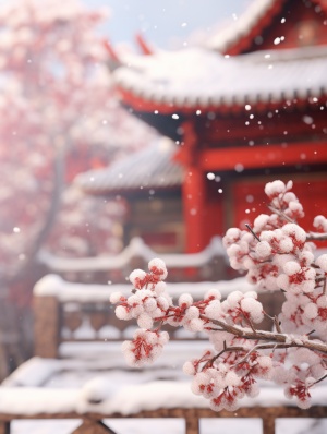 Snowy Day: Chinese Palace, Plum Tree, and Unreal Engine
