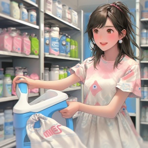 一个正用洗涤剂搞卫生的女孩