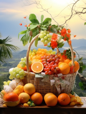 自然欢乐庆祝风格下的甜橙果篮