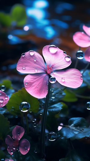 There is a flower that is a pink four-leaf clover, whose petals are transparent, deep as the sea, crystal as dew, and it can feel the loyalty and purity of love,8K,FHD ar 9:16 chaos 30 video uplight