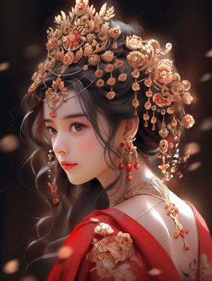 Ancient,beauty,,wedding,dress,,long,black,hair,,delicate,makeup,,exquisite,hair,accessories,,neck,ornaments,,ear,ornaments,,Fengguan,Xia,,wearing,luxurious,and,atmospheric,red,and,gold,pattern,Han,costume,,hazy,sense,,eyes,looking,at,the,camera,,surrounded,by,red,balloons,,emitting,atmosphere,around,the,body,light,,auditorium,background,,dreamlike,sense,,hazy,sense,,ancient,style,,perfect,composition,,fine,details,,movie,texture,,8k,,masterpiece,,quadratic,illustration.,s200,niji5