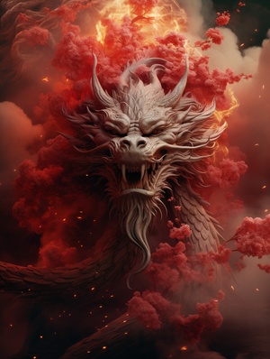 On a poster of a Chinese drama, there is a red Chinese dragon with a vibrant Chinesedragon style, oshare kei, uhd image, maggismo, photobashing, red, Safflower element, smoke shrouded in dreamy and exquisite details, 8k