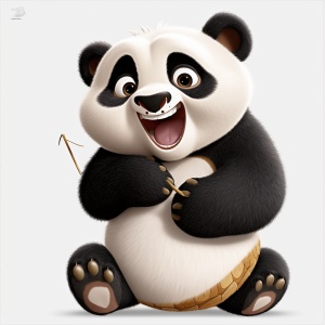 一个可爱的熊猫，毛茸茸，一字开，四肢都有，梦工厂动画风格，没有背景