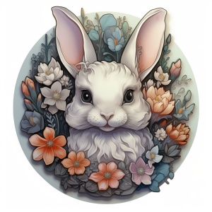 new best class badge bunny in the flower, in the style of sandara tang, beijing east village, the vancouver school, clear colors, wry, award-winning, happycore