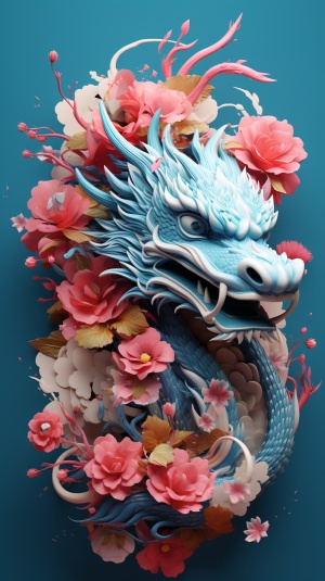 Hyperrealistic Dragon Head with Floral Background