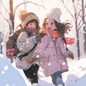 冬日雪与女生