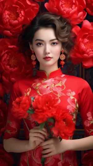 穿中式旗袍的女孩优雅高贵的全身照