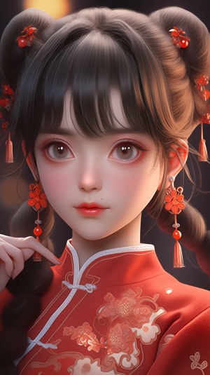 可爱娃娃脸，3D立体表情，中国汉服女孩