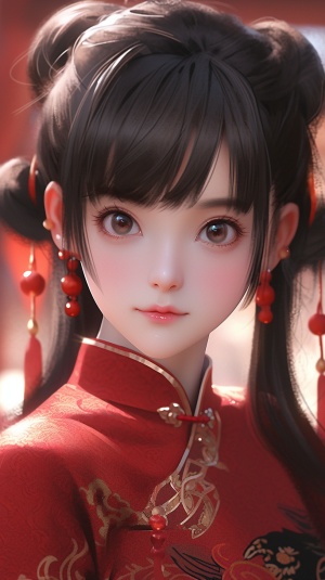 可爱娃娃脸，3D立体表情，中国汉服女孩
