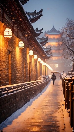 西安城墙下的浪漫雪夜