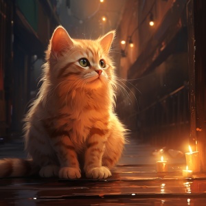 橘黄色的泪魂猫蹲立在圣光下的星光世界